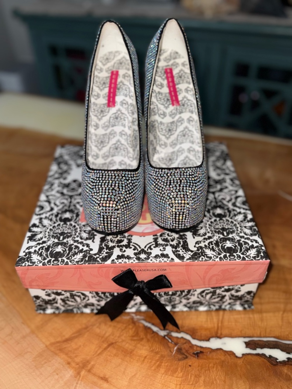 Bordello Rhinestone Crystal Platform Pumps - Picture 2 of 9